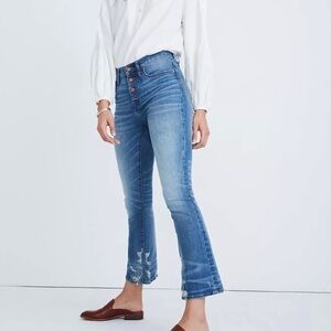 Madewell Cali Demi Boot Jeans Bess Wash Button Front Distressed Bottom Size 25
